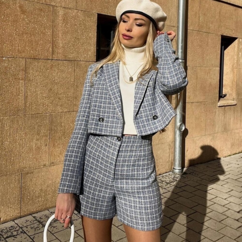Zara Textured Tweed Cropped Blazer - Picture 5 of 15